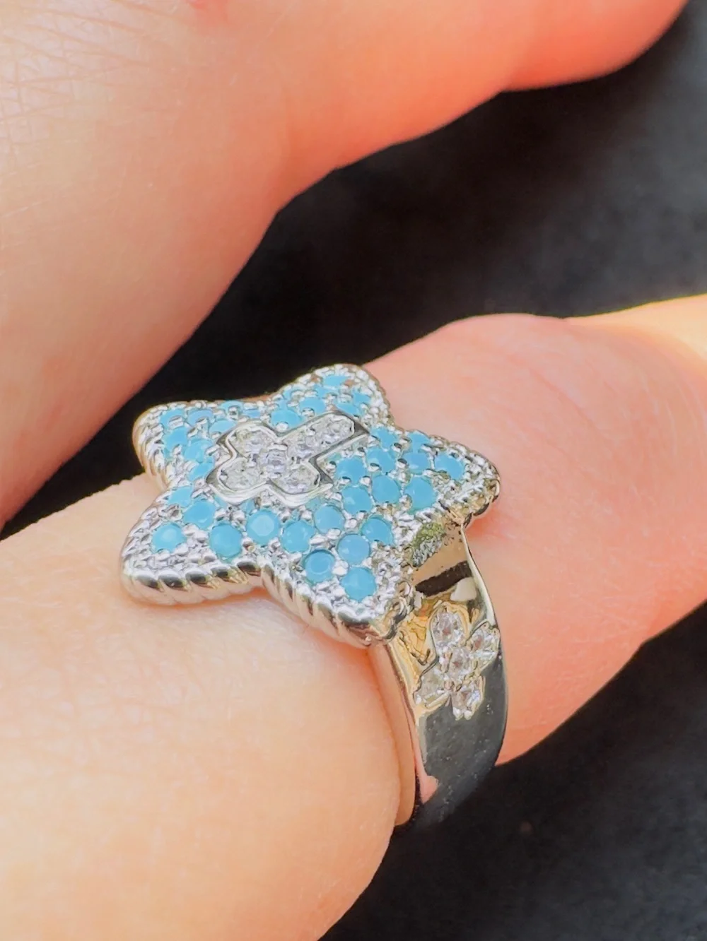 Silver Star Cross Ring with Turquoise Accent - Women's Jewelry